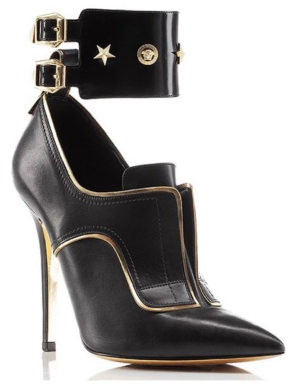 Versace Ankle Boots Black Leather Gold Star Medusa
Booties Heels Women's Size 36